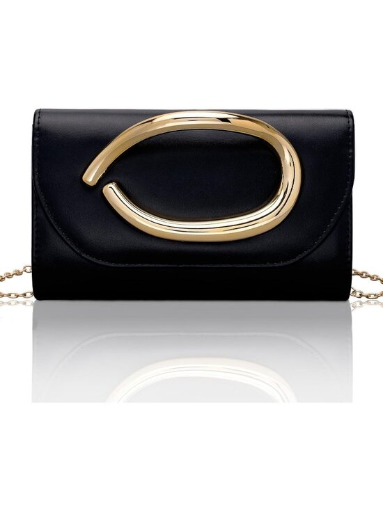 Handbags - Women's Black Leather Clutch Purse For Gold Handle Evening Wedding Party Bag
